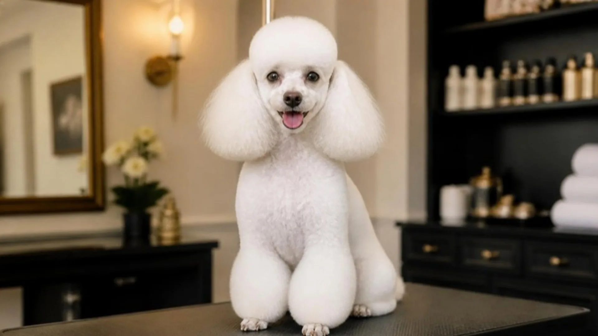 Freshly groomed white poodle